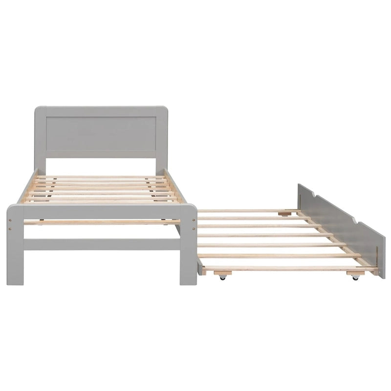 Modern Design Wooden Platform Bed Frame with Trundle