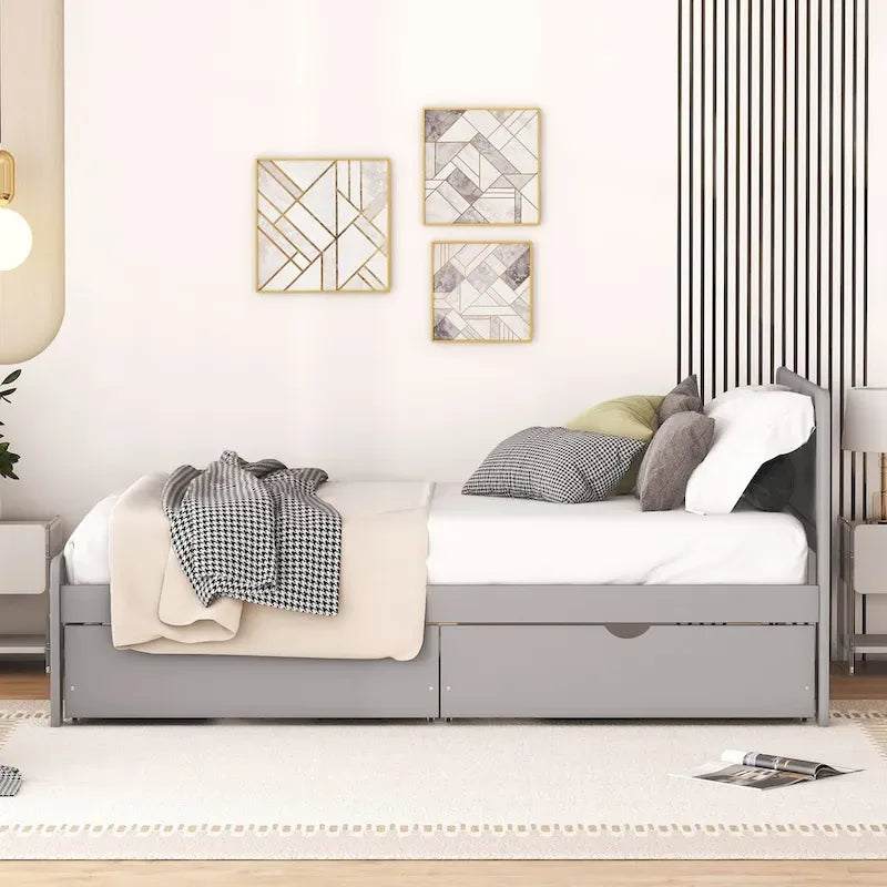 Modern Design Wooden Platform Bed Frame with Trundle