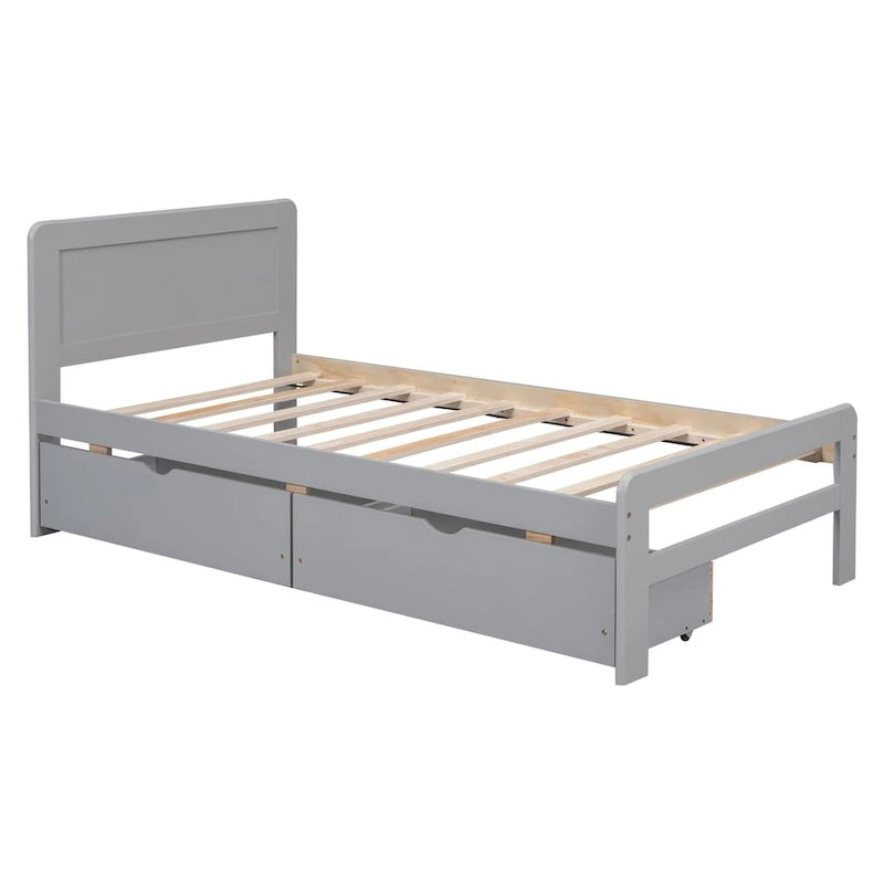 Modern Design Wooden Platform Bed Frame with Trundle