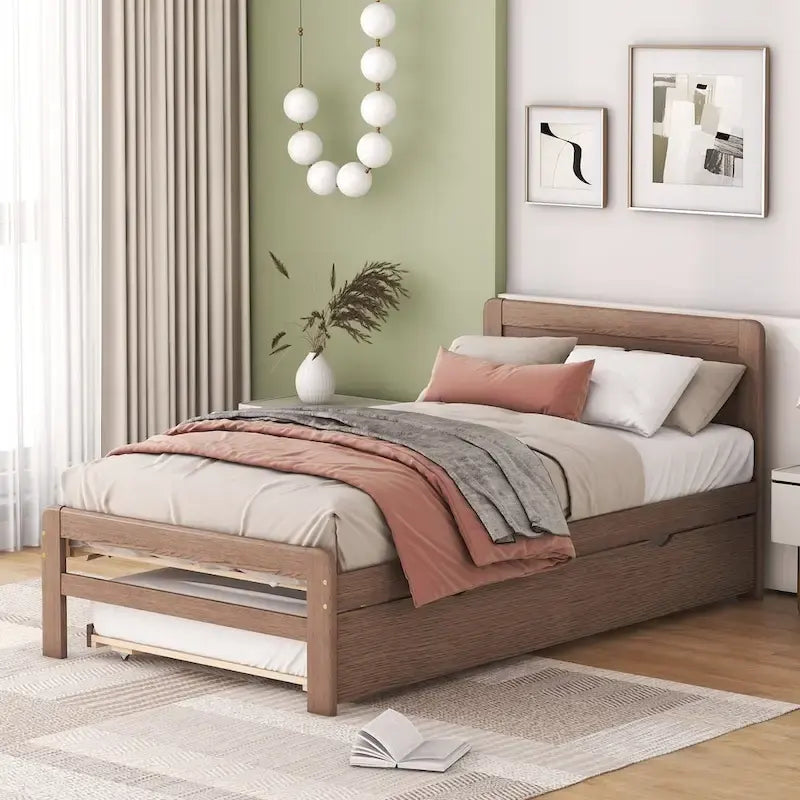 Modernes Plattformbettgestell aus Holz mit Ausziehbett
