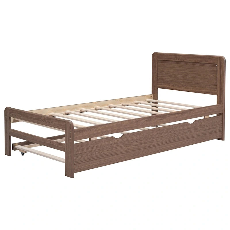 Modern Design Wooden Platform Bed Frame with Trundle