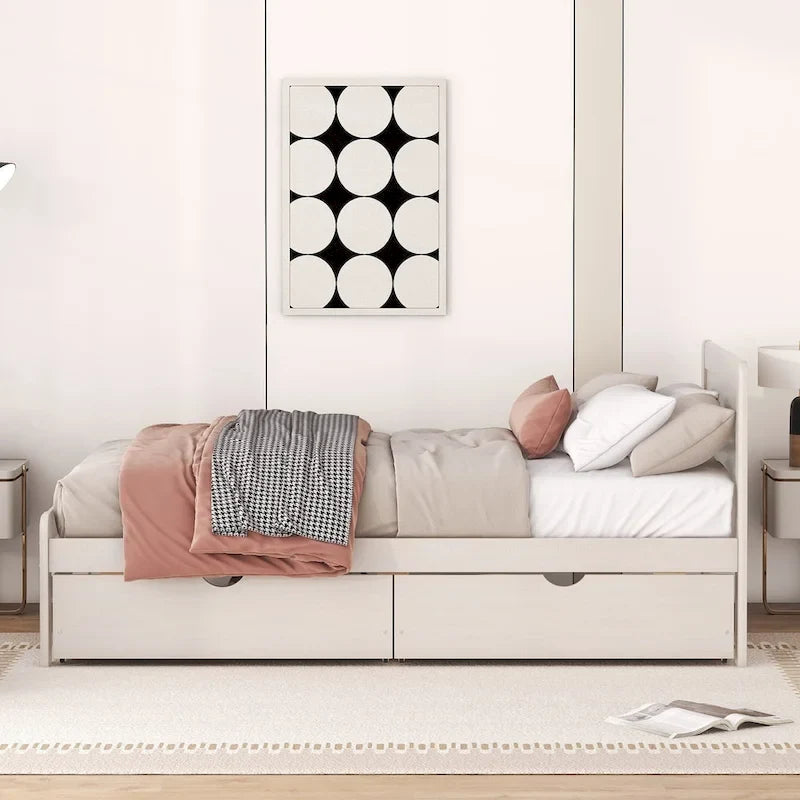 Modern Design Wooden Platform Bed Frame with Trundle
