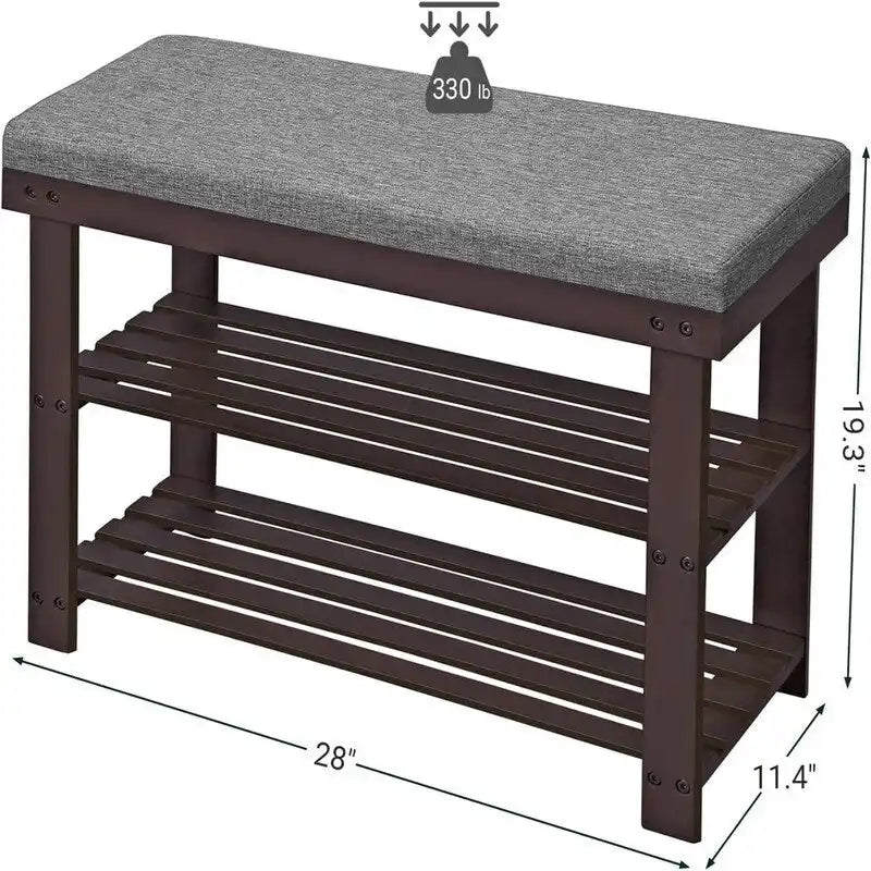 3-stufiges Bambus-Schuhregal mit Polster - 11.4D x 28W x 19.3H