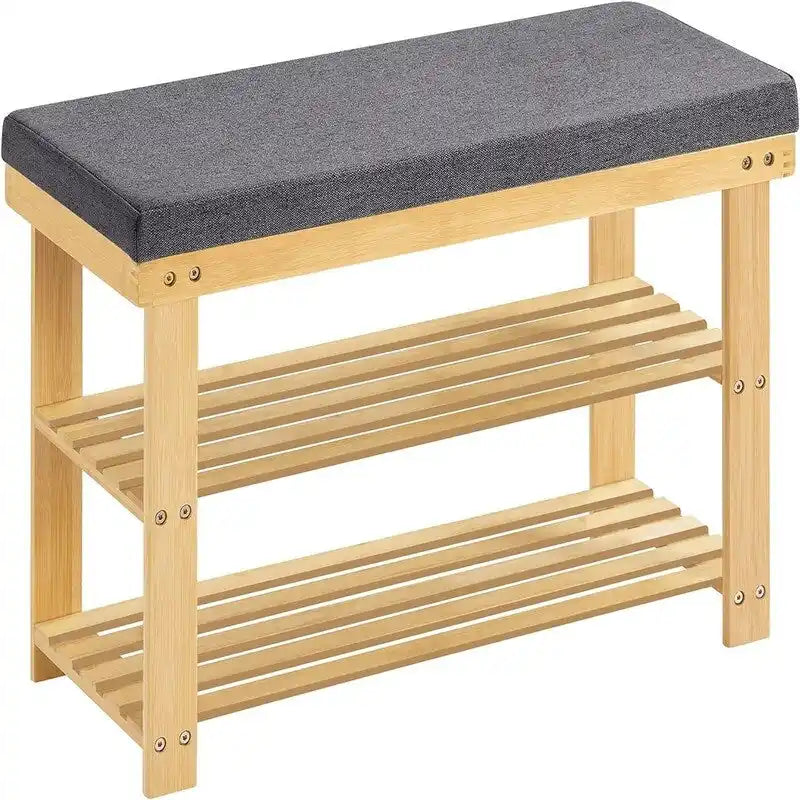 3-stufiges Bambus-Schuhregal mit Polster - 11.4D x 28W x 19.3H