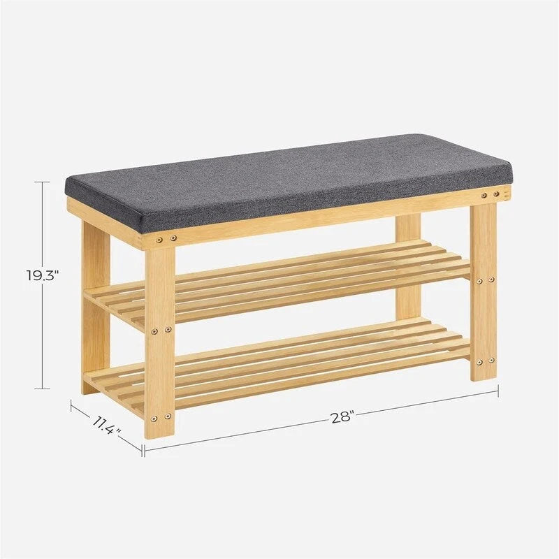3-stufiges Bambus-Schuhregal mit Polster - 11.4D x 28W x 19.3H