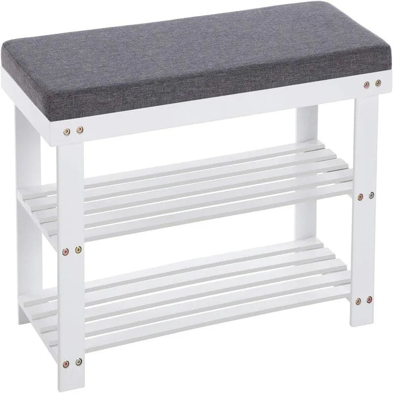 3-stufiges Bambus-Schuhregal mit Polster - 11.4D x 28W x 19.3H