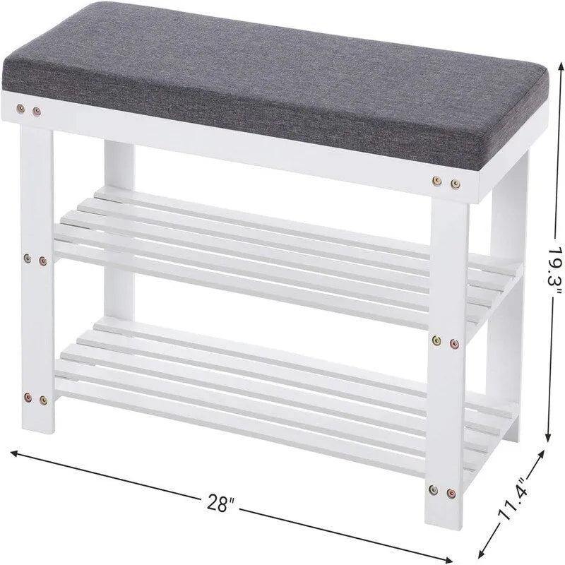 3-stufiges Bambus-Schuhregal mit Polster - 11.4D x 28W x 19.3H