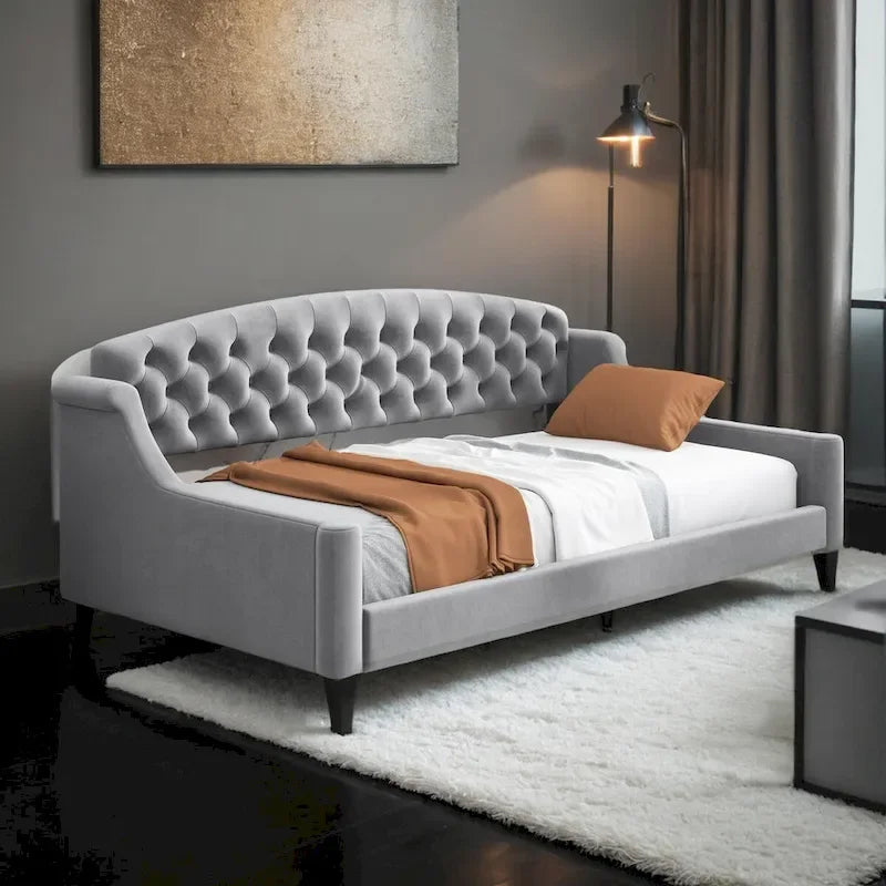 Lit de repos moderne luxueux pleine taille à boutons capitonnés, design multifonctionnel, sans sommier requis