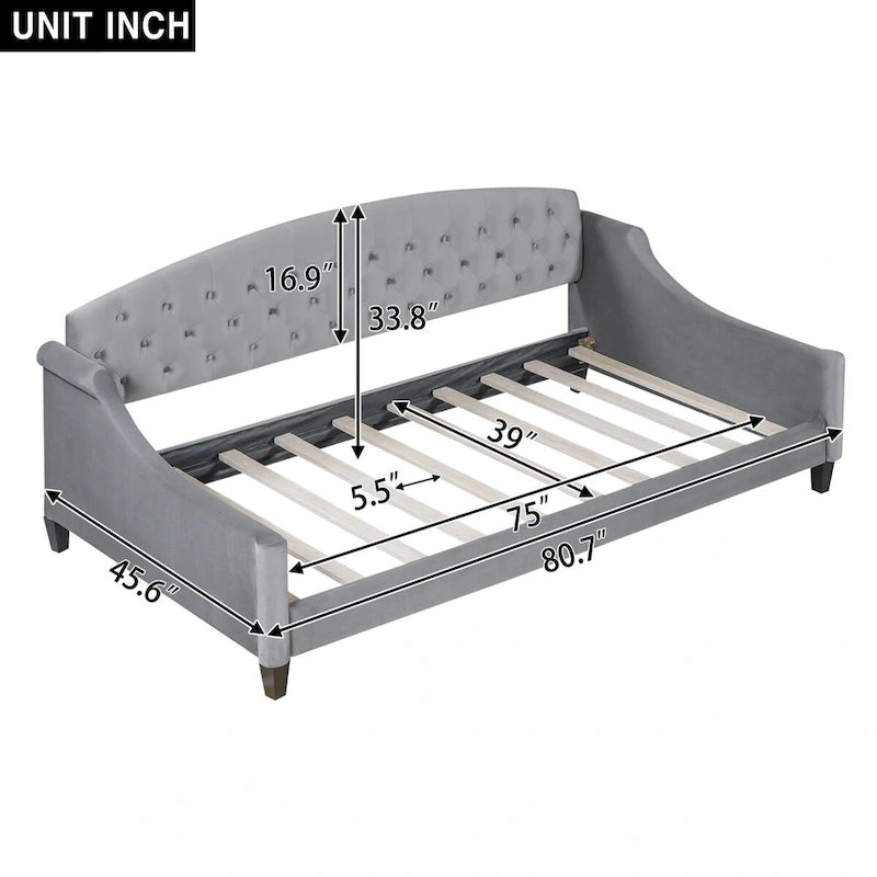 Lit de repos moderne luxueux pleine taille à boutons capitonnés, design multifonctionnel, sans sommier requis