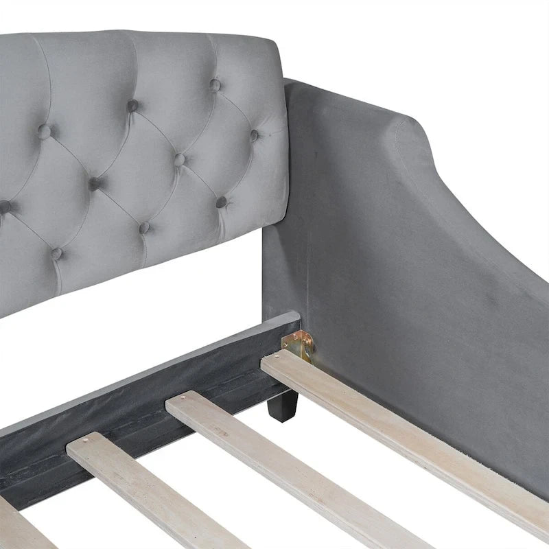 Lit de repos moderne luxueux pleine taille à boutons capitonnés, design multifonctionnel, sans sommier requis
