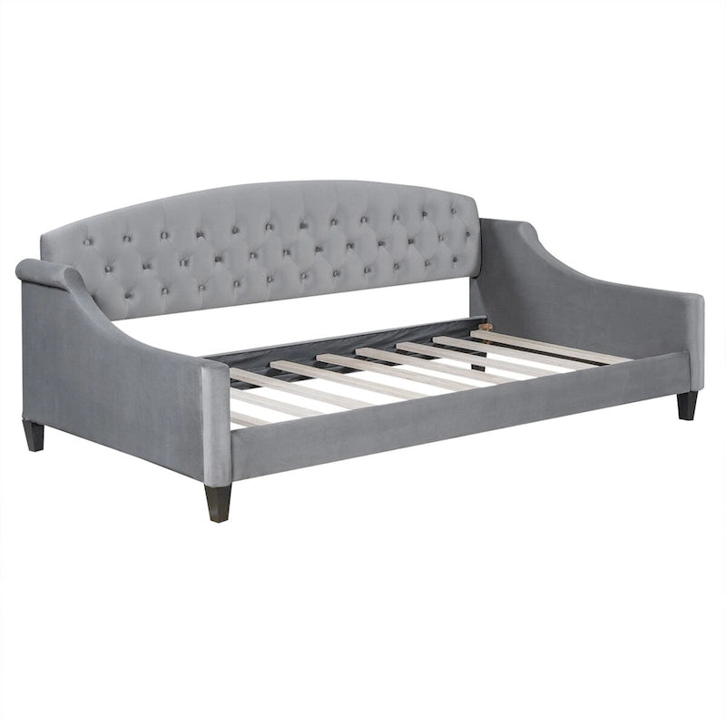Lit de repos moderne luxueux pleine taille à boutons capitonnés, design multifonctionnel, sans sommier requis