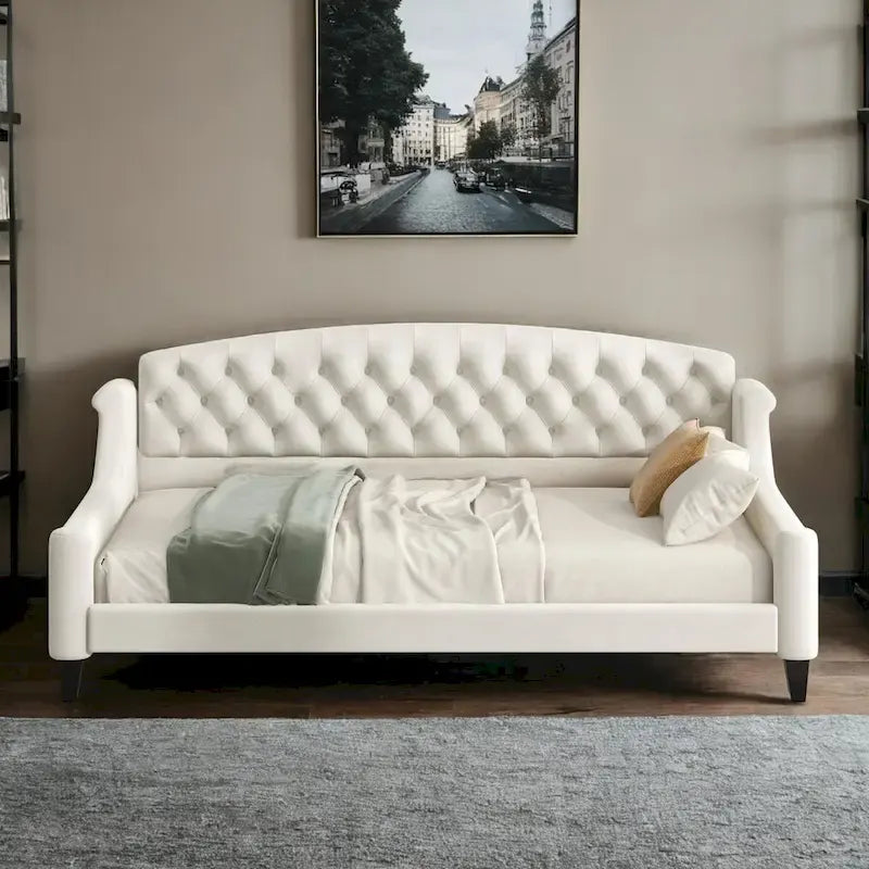 Lit de repos moderne luxueux pleine taille à boutons capitonnés, design multifonctionnel, sans sommier requis