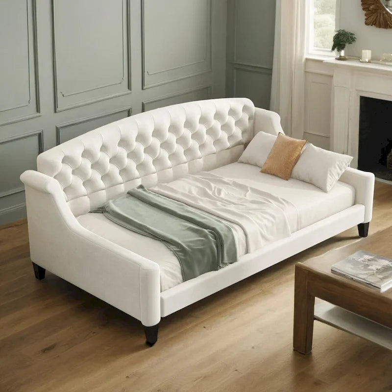 Lit de repos moderne luxueux pleine taille à boutons capitonnés, design multifonctionnel, sans sommier requis