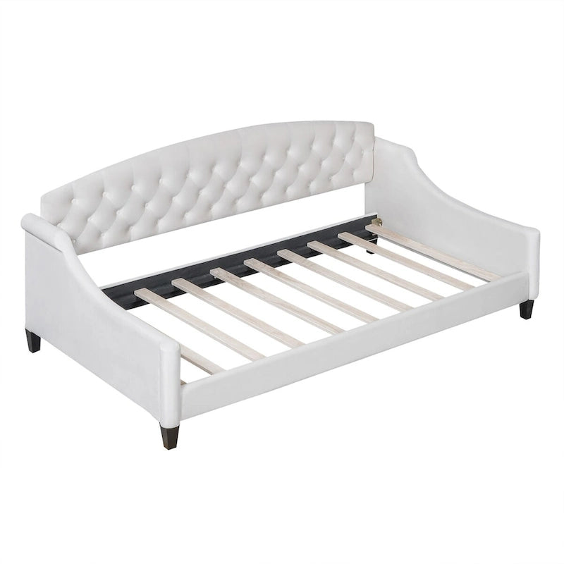Lit de repos moderne luxueux pleine taille à boutons capitonnés, design multifonctionnel, sans sommier requis