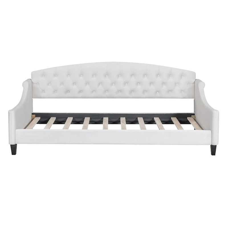 Lit de repos moderne luxueux pleine taille à boutons capitonnés, design multifonctionnel, sans sommier requis