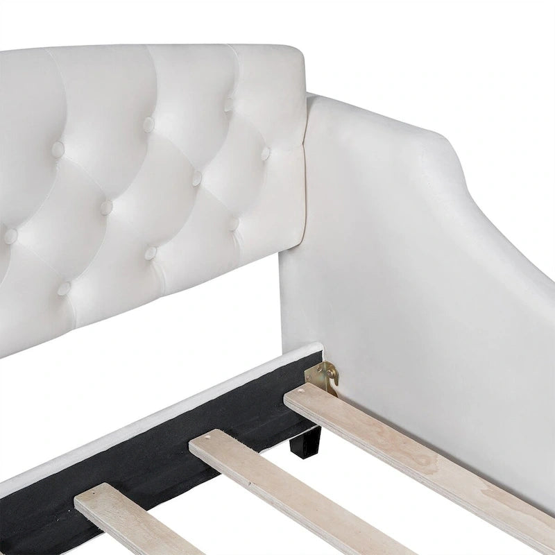 Lit de repos moderne luxueux pleine taille à boutons capitonnés, design multifonctionnel, sans sommier requis