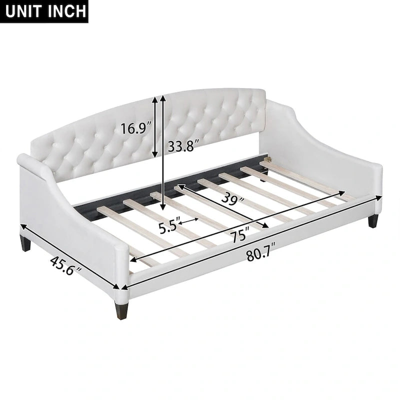 Lit de repos moderne luxueux pleine taille à boutons capitonnés, design multifonctionnel, sans sommier requis