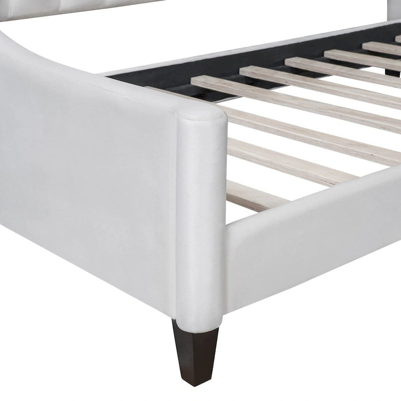 Lit de repos moderne luxueux pleine taille à boutons capitonnés, design multifonctionnel, sans sommier requis