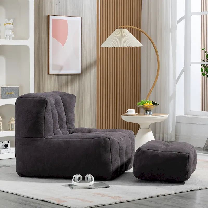 Bequemer Sitzsack für Erwachsene und Kinder, superweicher Relaxsessel mit Schaumstofffüllung und Hocker