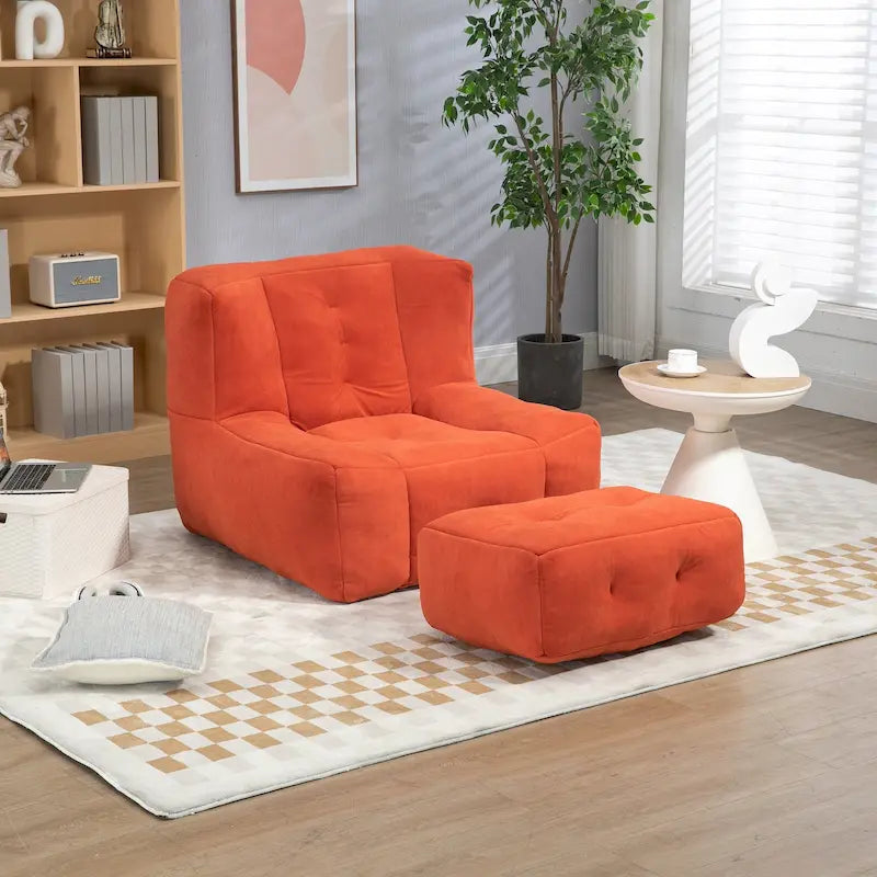 Bequemer Sitzsack für Erwachsene und Kinder, superweicher Relaxsessel mit Schaumstofffüllung und Hocker
