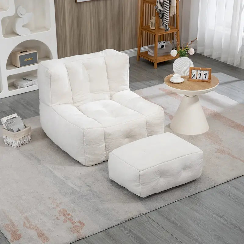 Bequemer Sitzsack für Erwachsene und Kinder, superweicher Relaxsessel mit Schaumstofffüllung und Hocker