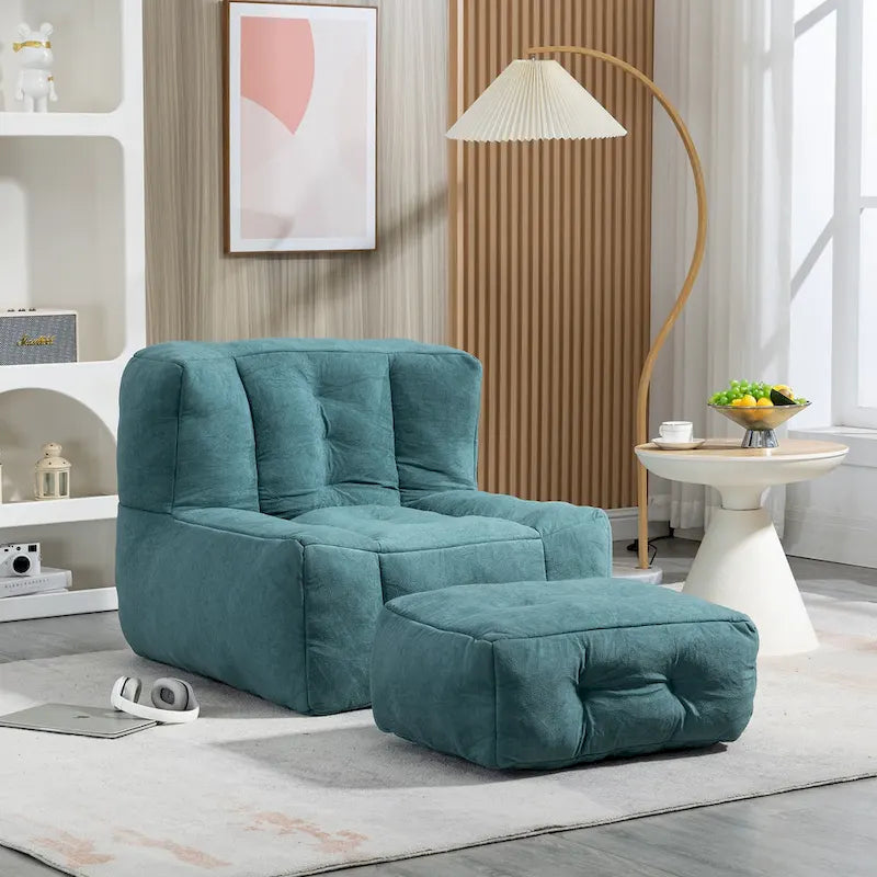 Bequemer Sitzsack für Erwachsene und Kinder, superweicher Relaxsessel mit Schaumstofffüllung und Hocker