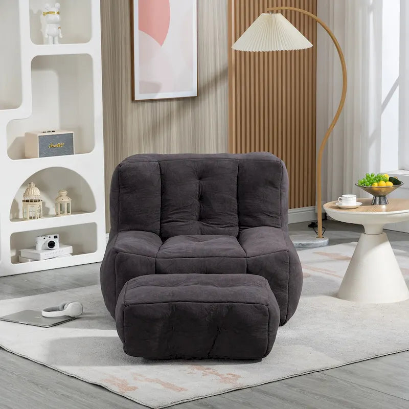 Comfortable Bean Bag for Adults and Children, Super Soft Lazy Sofa Chair with Foam and Ottoman