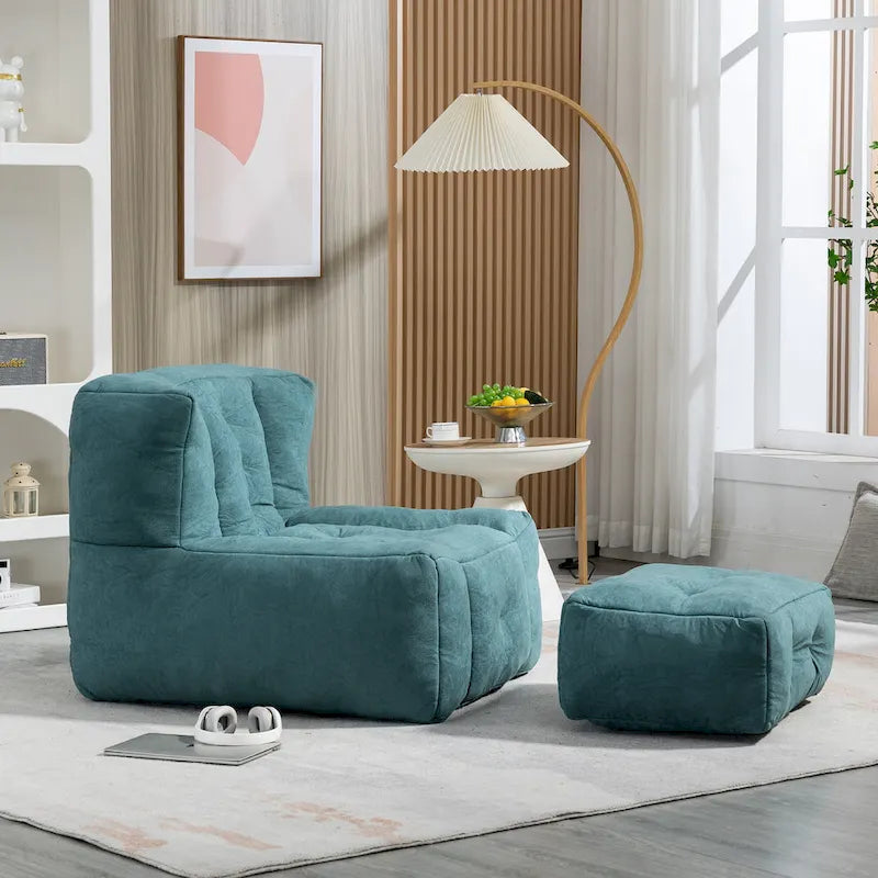 Bequemer Sitzsack für Erwachsene und Kinder, superweicher Relaxsessel mit Schaumstofffüllung und Hocker