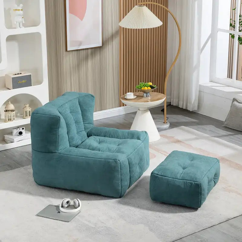 Bequemer Sitzsack für Erwachsene und Kinder, superweicher Relaxsessel mit Schaumstofffüllung und Hocker