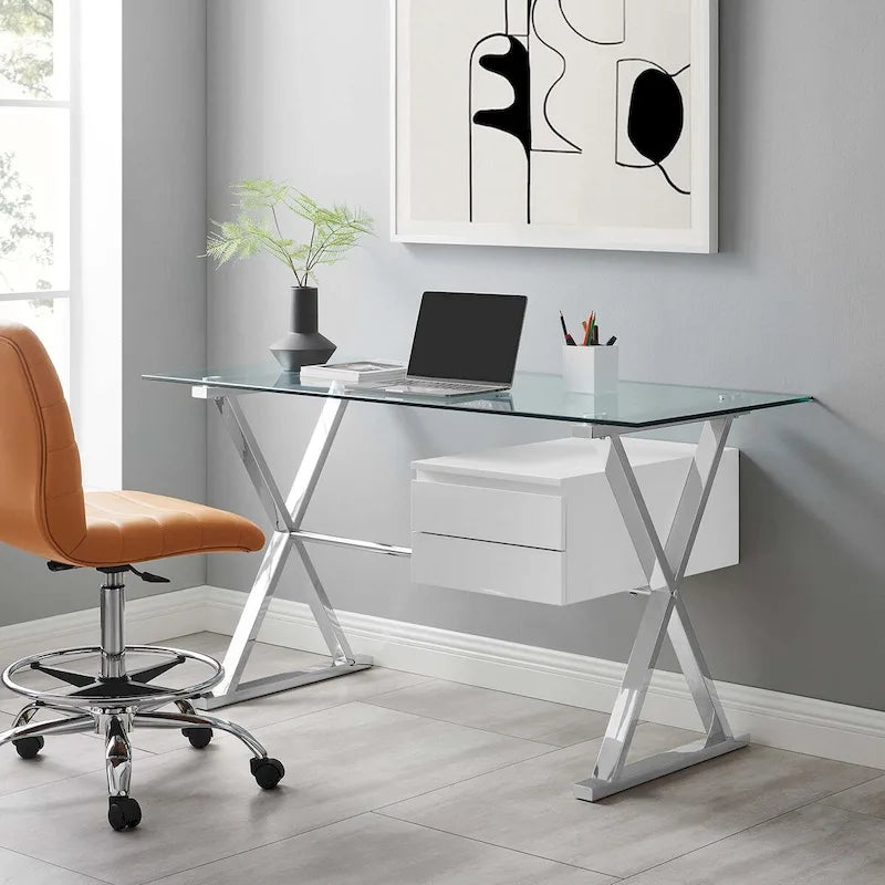 Bureau de bureau en verre avec plateau en verre de 56