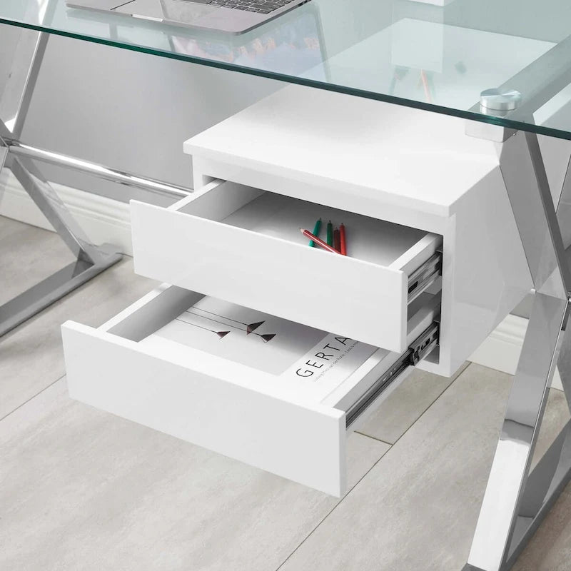 Bureau de bureau en verre avec plateau en verre de 56