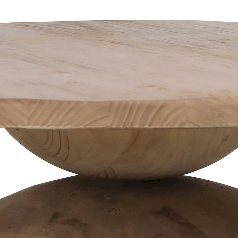 Table basse ronde moderne en forme de sablier, pin naturel