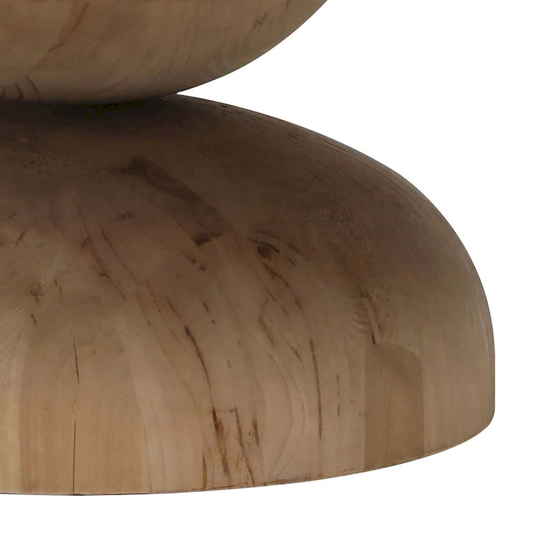 Runder moderner Sanduhr-Couchtisch aus natürlichem Kiefernholz