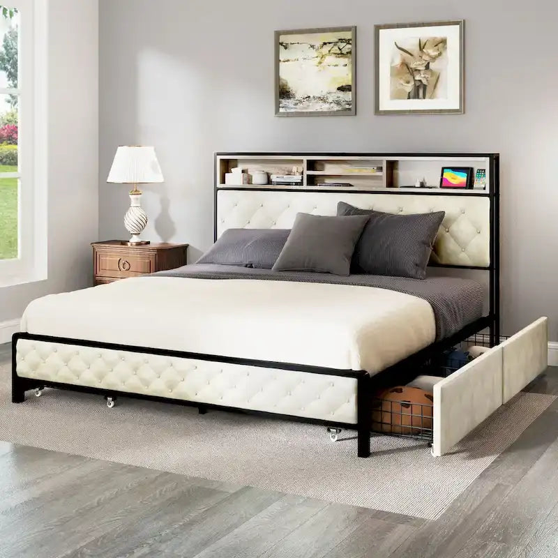 Moasis Upholstered Headboard Platform Bed Frame