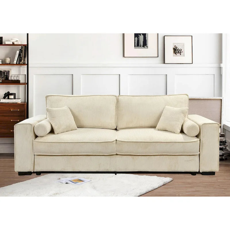 Großes Schlafsofa mit Stauraum, modernes 3-Sitzer-Sofa, gepolstertes Rückensofa für kleine Räume