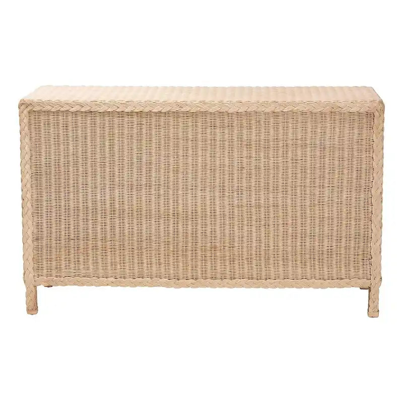 Commode en rotin tressé décoloré par le soleil à 6 tiroirs
