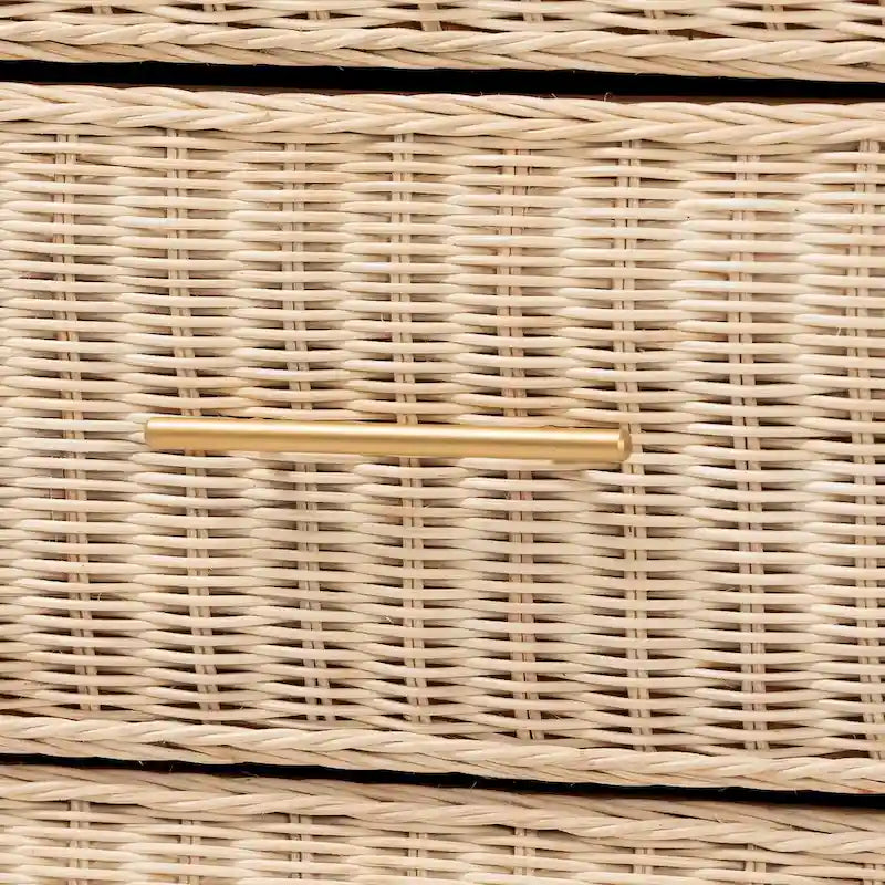 Commode en rotin tressé décoloré par le soleil à 6 tiroirs