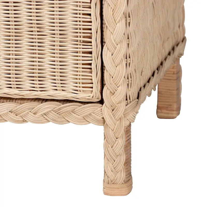 Commode en rotin tressé décoloré par le soleil à 6 tiroirs
