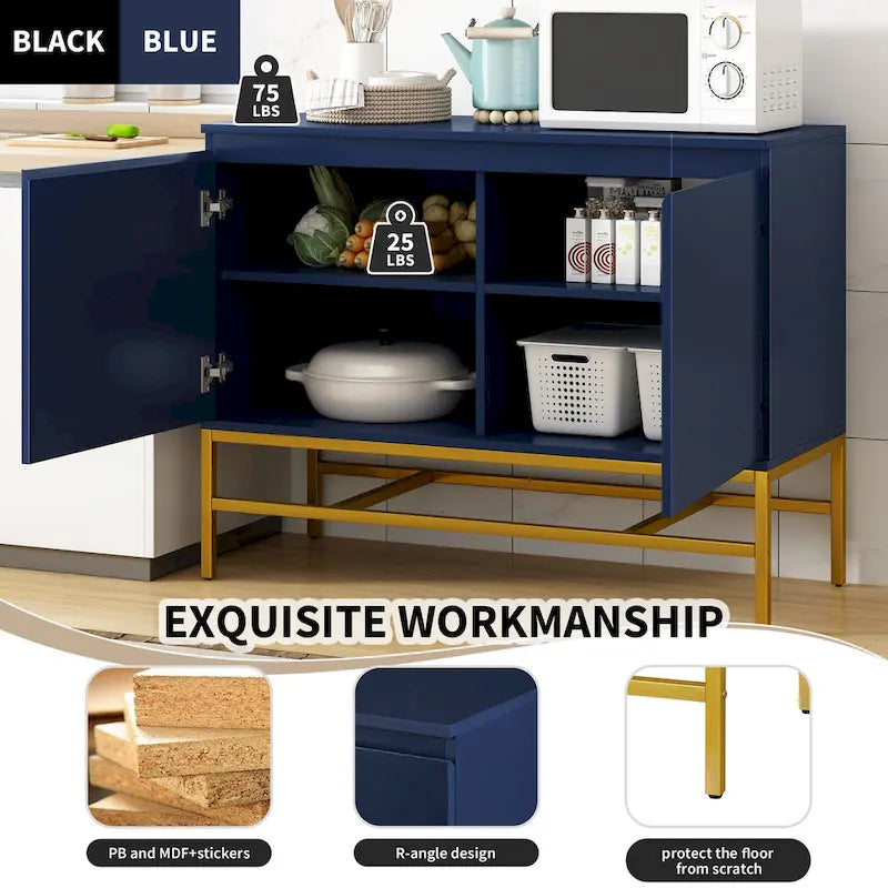 Minimalistisches und luxuriöses Sideboard mit 2 Türen und Metallbeinen