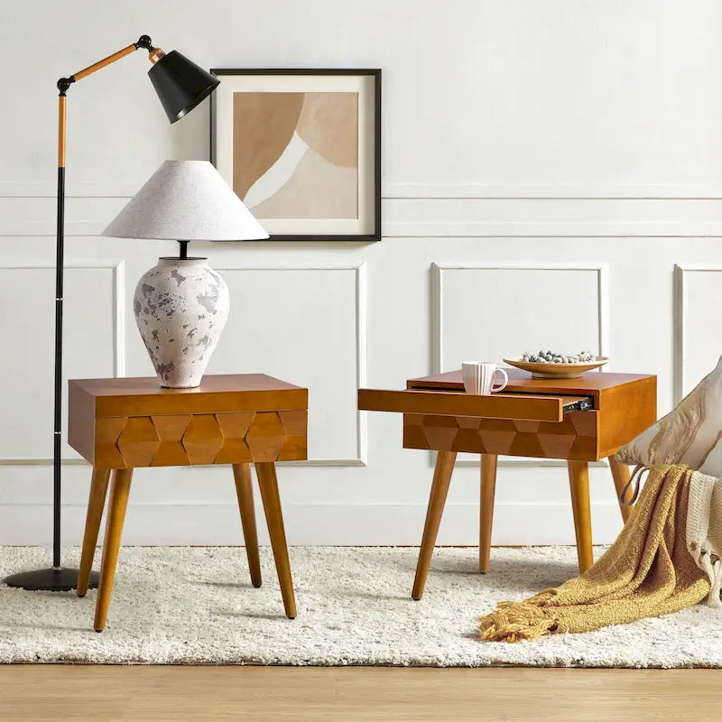 Mid-Century-Beistelltisch mit Ladestation, 2er-Set