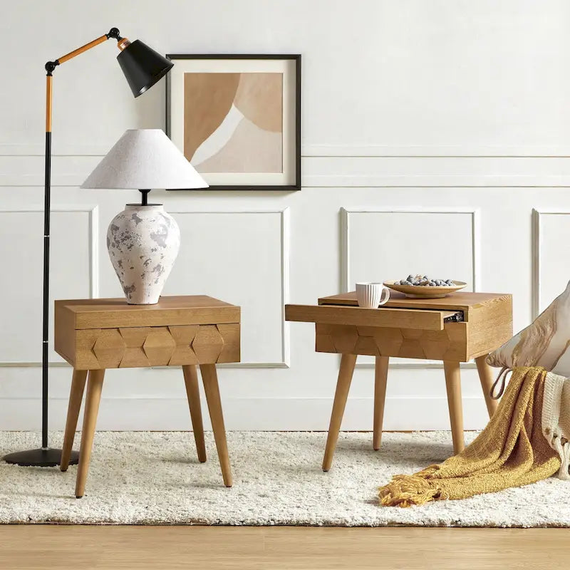 Mid-Century-Beistelltisch mit Ladestation, 2er-Set