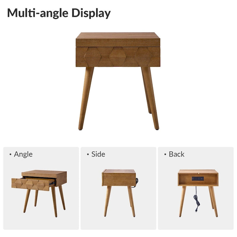 Mid-Century-Beistelltisch mit Ladestation, 2er-Set