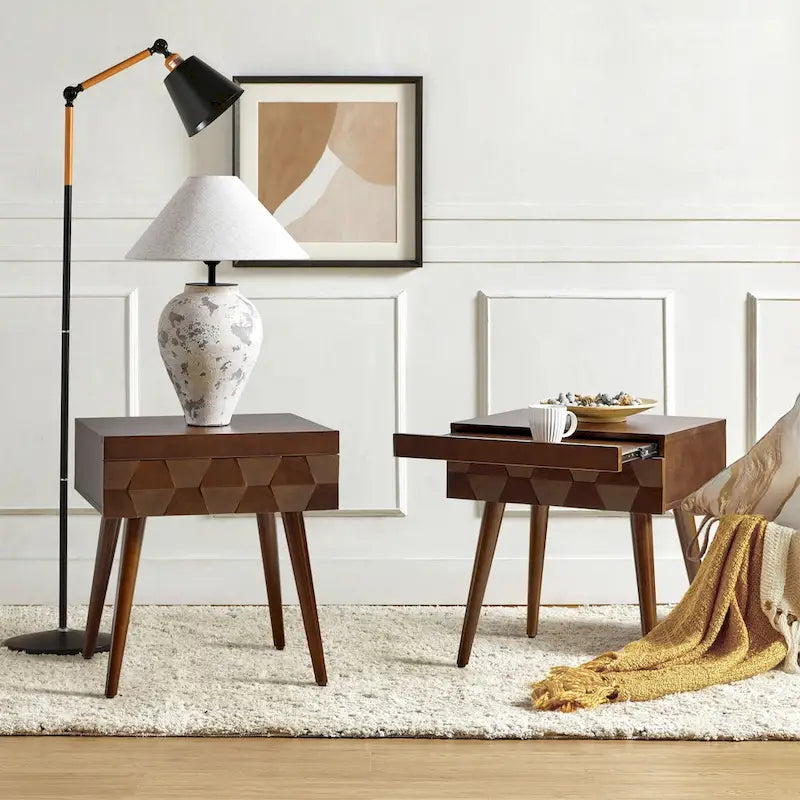 Mid-Century-Beistelltisch mit Ladestation, 2er-Set