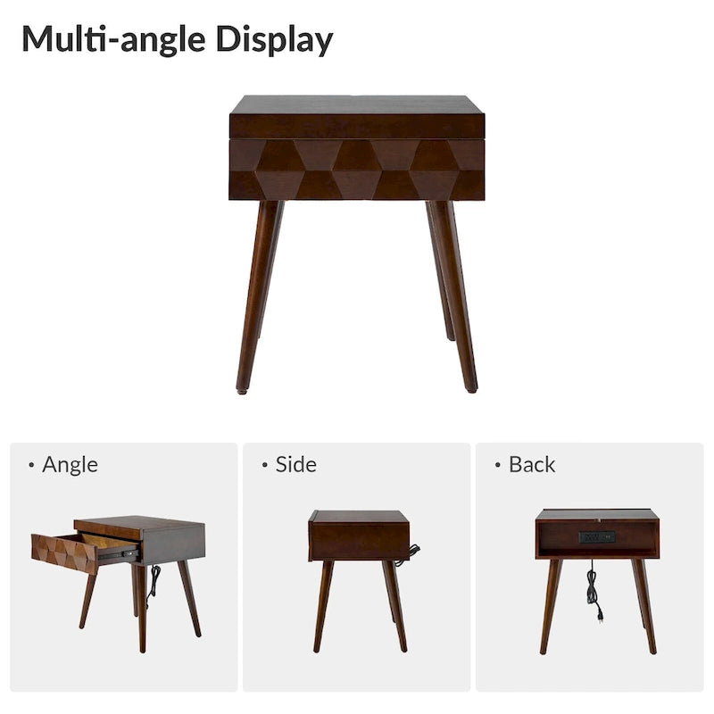 Mid-Century-Beistelltisch mit Ladestation, 2er-Set