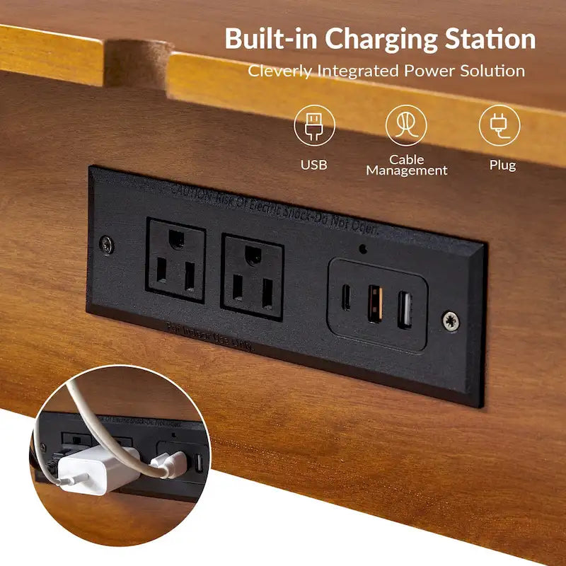 Mid-Century-Beistelltisch mit Ladestation, 2er-Set
