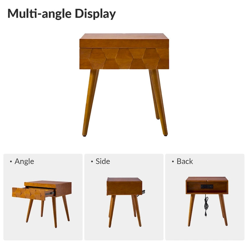 Mid-Century-Beistelltisch mit Ladestation, 2er-Set